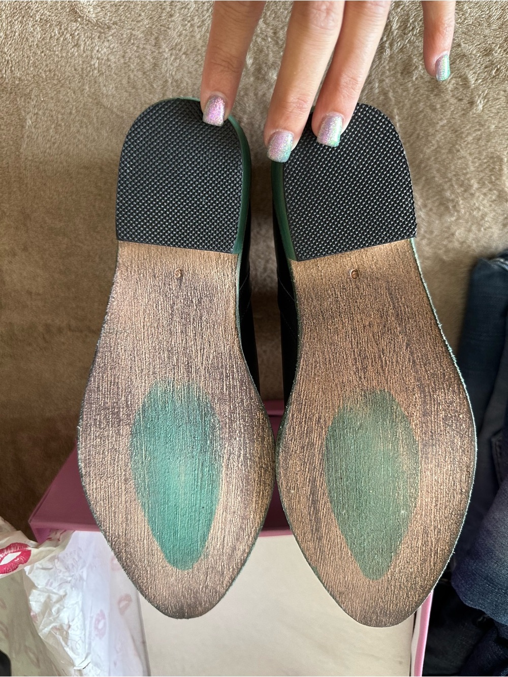 Black Distressed Leather Ankle Booties with Turquoise Accent - Picture 4 of 5